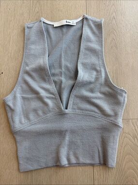Aritzia Grey Plunge Ribbed Tank Top
